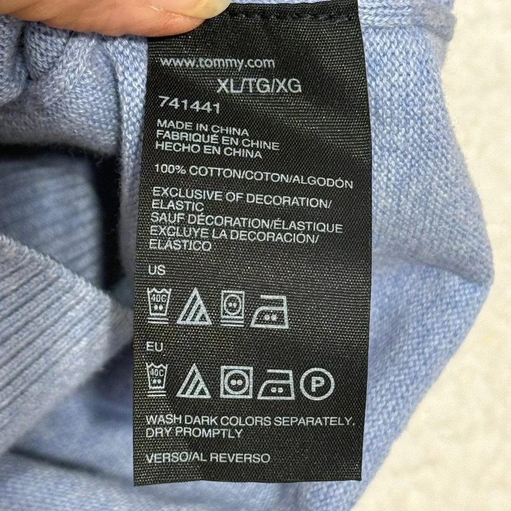 Tommy Hilfiger Mens V-Neck Cotton Sweater Light Blue XL 0890364‎